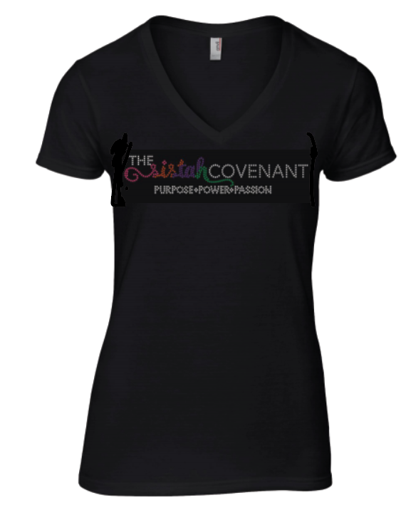 TSCS380MB THE sistah COVENANT Multi-Colored Bedazzled Script T-shirt